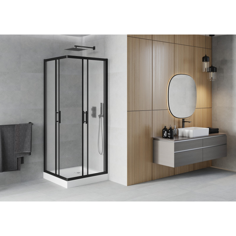 Mexen Rio square shower cabin 80 x 80 cm, frost, black + shower tray, white - 860-080-080-70-30-4510