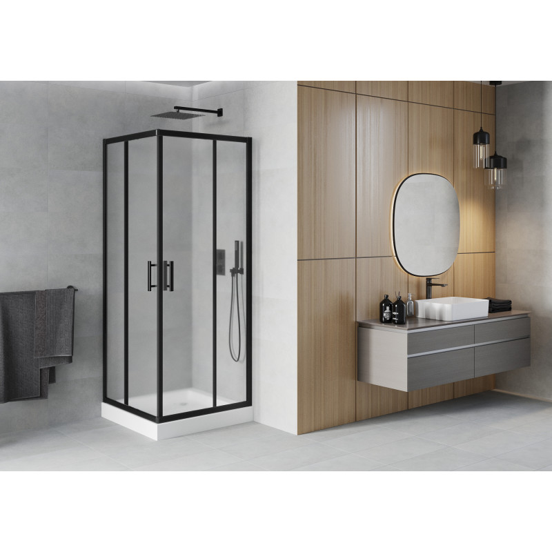 Mexen Rio square shower cabin 80 x 80 cm, frost, black + shower tray, white - 860-080-080-70-30-4510