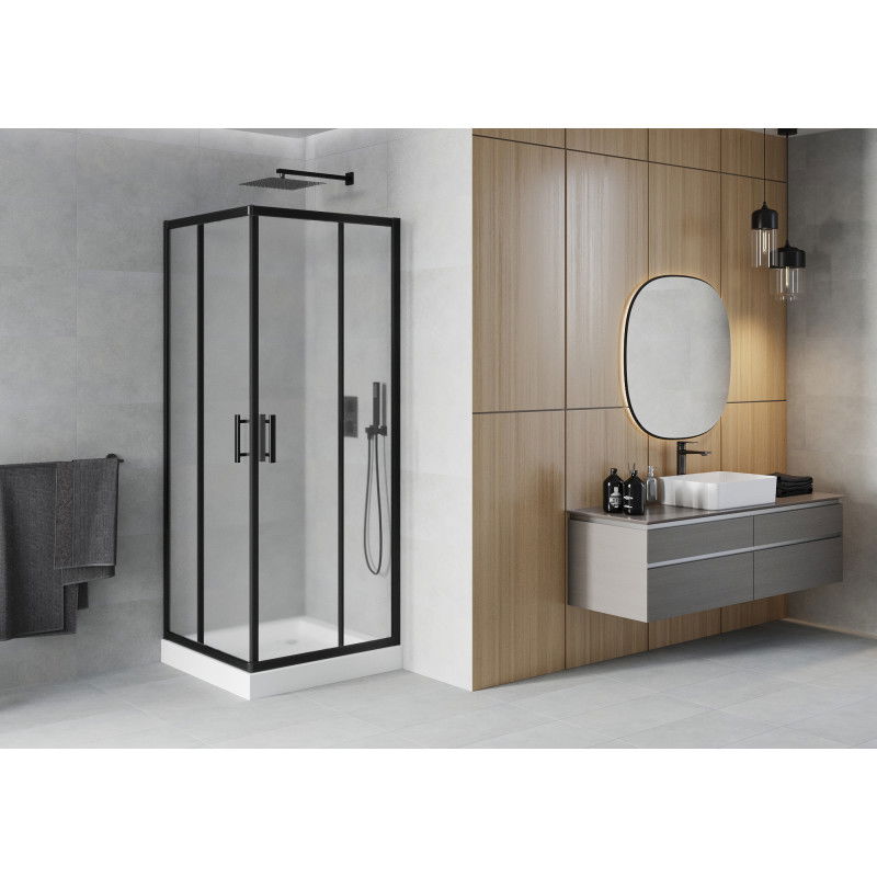 Mexen Rio Square Shower Enclosure 80 x 80 cm, Frosted, Black + Rio Tray, White - 860-080-080-70-30-4510