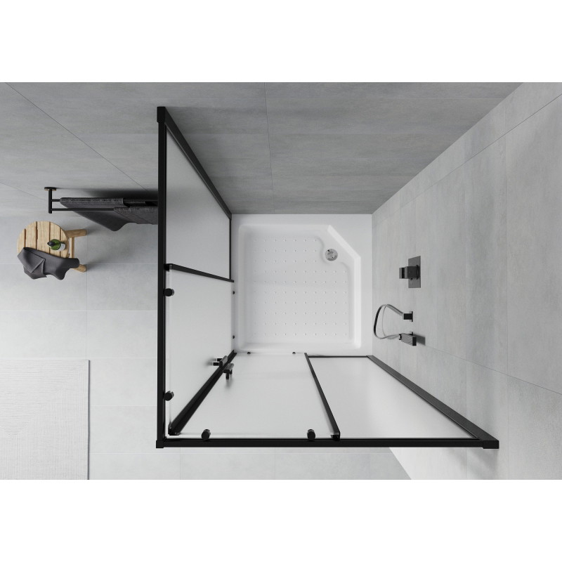 Mexen Rio 90 x 90 cm Square Shower Cabin, Frosted, Black + Tray, White - 860-090-090-70-30-4510