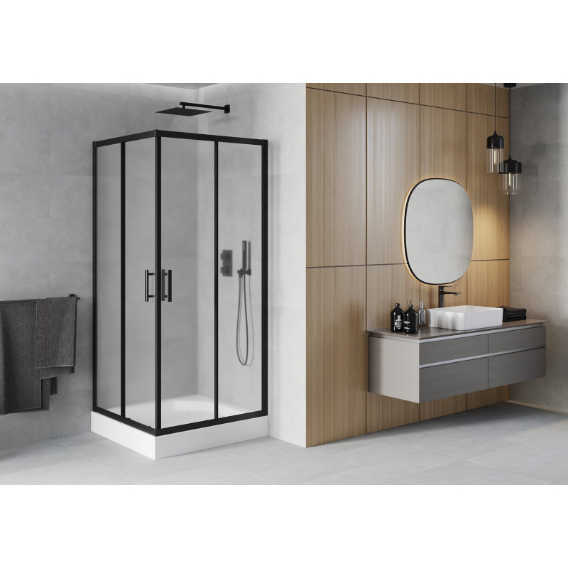 Mexen Rio square shower cabin 90 x 90 cm, frosted, black + tray, white - 860-090-090-70-30-4510