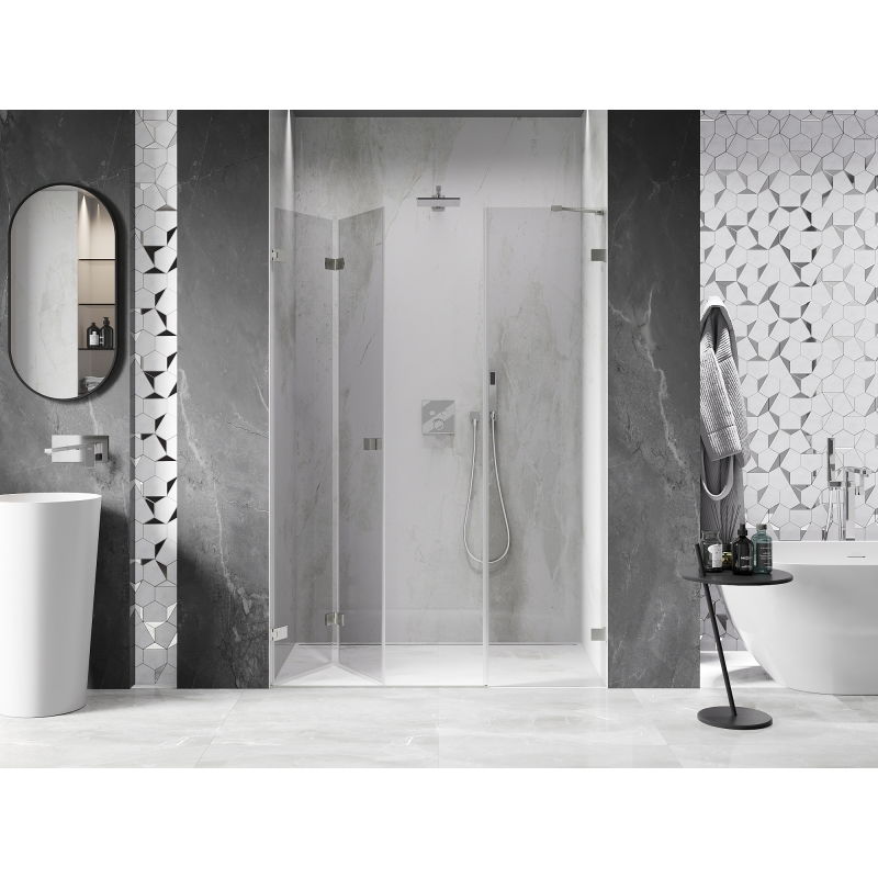 Mexen Lunar-F folding shower door left 130 cm, transparent, brushed nickel - 836S-130-050-97-00-L