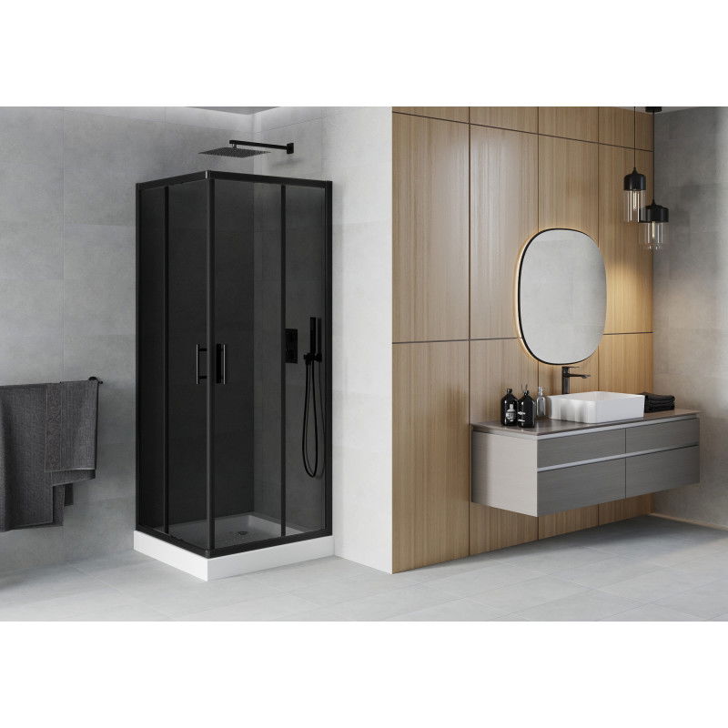 Mexen Rio square shower cabin 80 x 80 cm, graphite, black + Rio tray, white - 860-080-080-70-40-4510