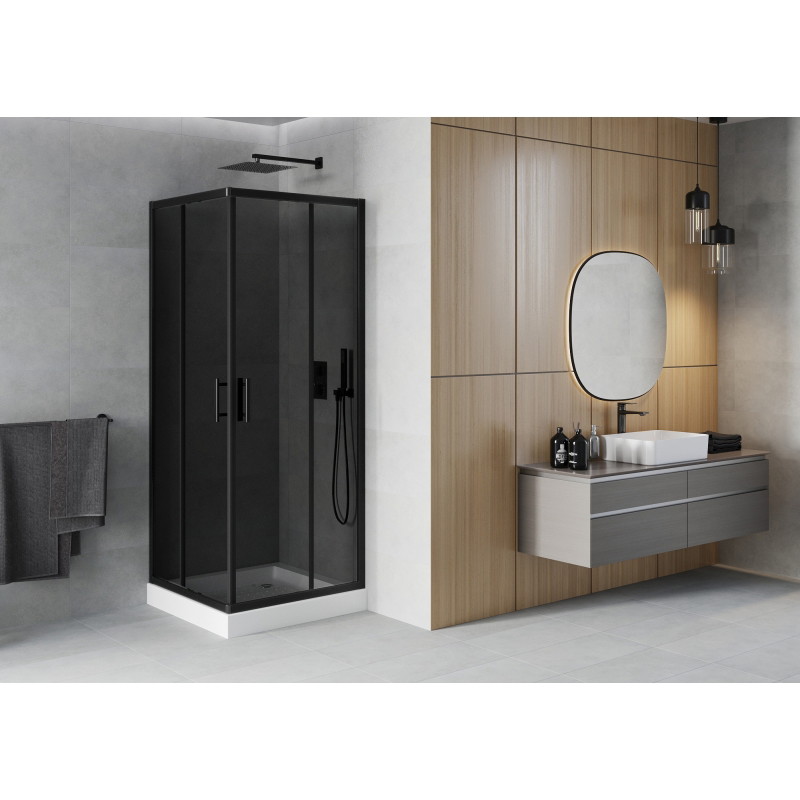 Mexen Rio square shower cabin 80 x 80 cm, graphite, black + shower tray, white - 860-080-080-70-40-4510