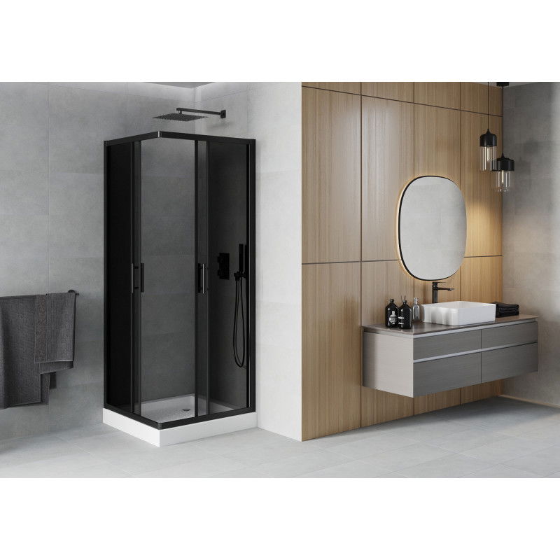 Mexen Rio square shower cabin 80 x 80 cm, graphite, black + Rio tray, white - 860-080-080-70-40-4510
