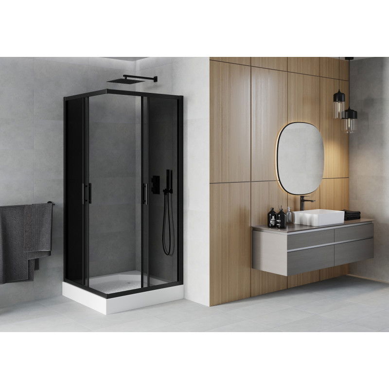 Mexen Rio square shower enclosure 90 x 90 cm, graphite, black + Rio tray, white - 860-090-090-70-40-4510