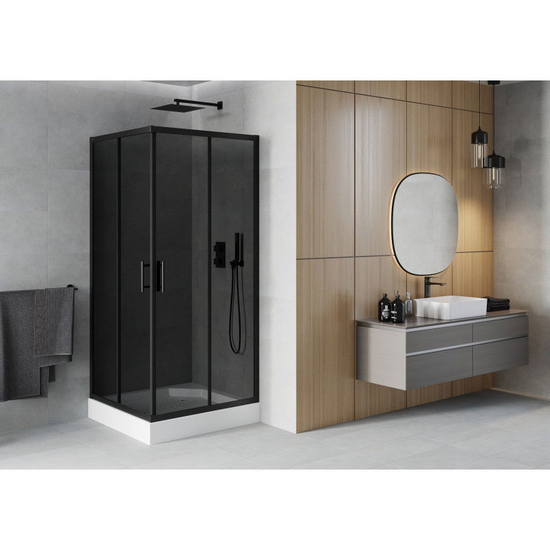 Mexen Rio square shower enclosure 90 x 90 cm, graphite, black + Rio tray, white - 860-090-090-70-40-4510