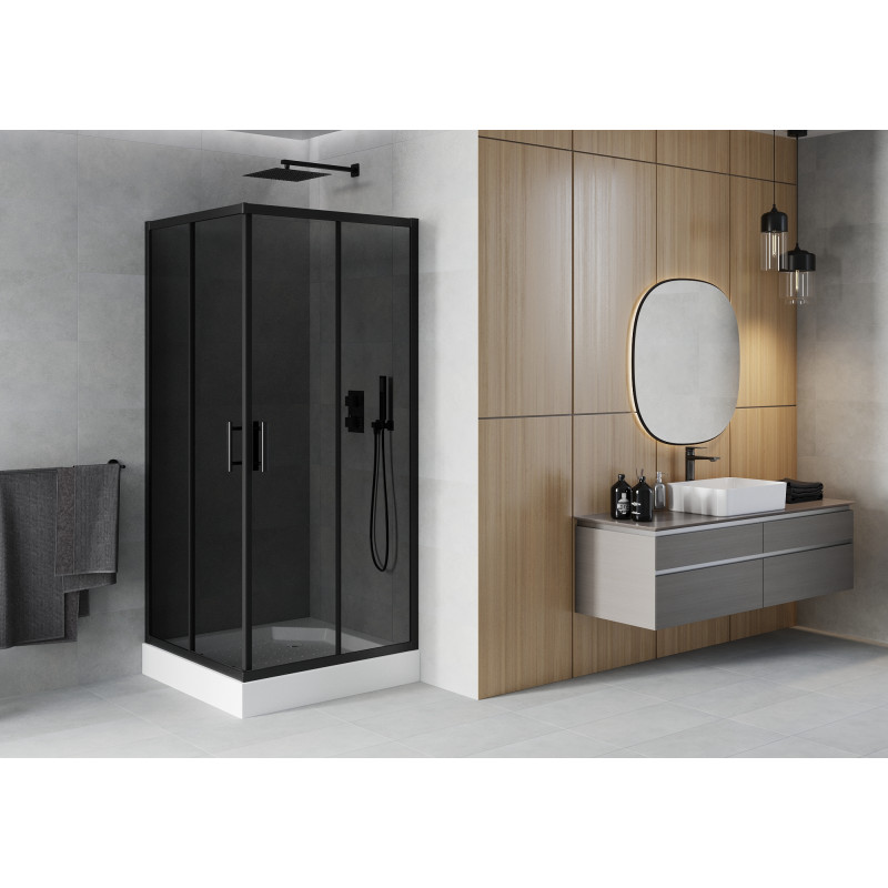 Mexen Rio square shower enclosure 90 x 90 cm, graphite, black + tray, white - 860-090-090-70-40-4510