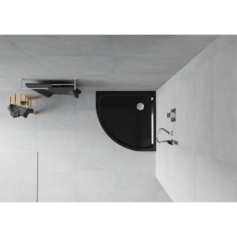 Mexen Flat semi-circular slim shower tray 100 x 100 cm, black, chrome siphon - 41701010
