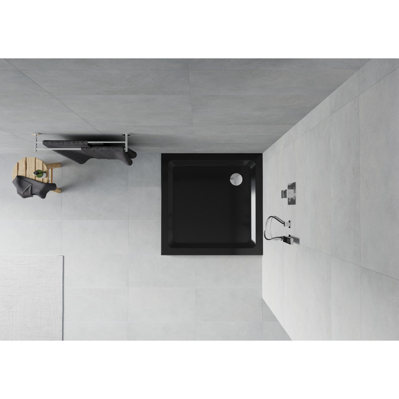 Mexen Flat square shower tray slim 70 x 70 cm, black, chrome drain - 40707070