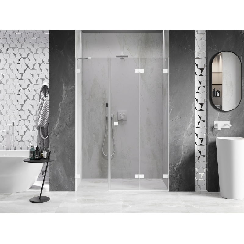 Mexen Lunar-F folding shower door right 145 cm, transparent, white - 836S-145-050-20-00-P