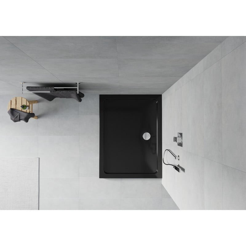 Mexen Flat rectangular slim shower tray 90 x 70 cm, black, chrome siphon - 40707090