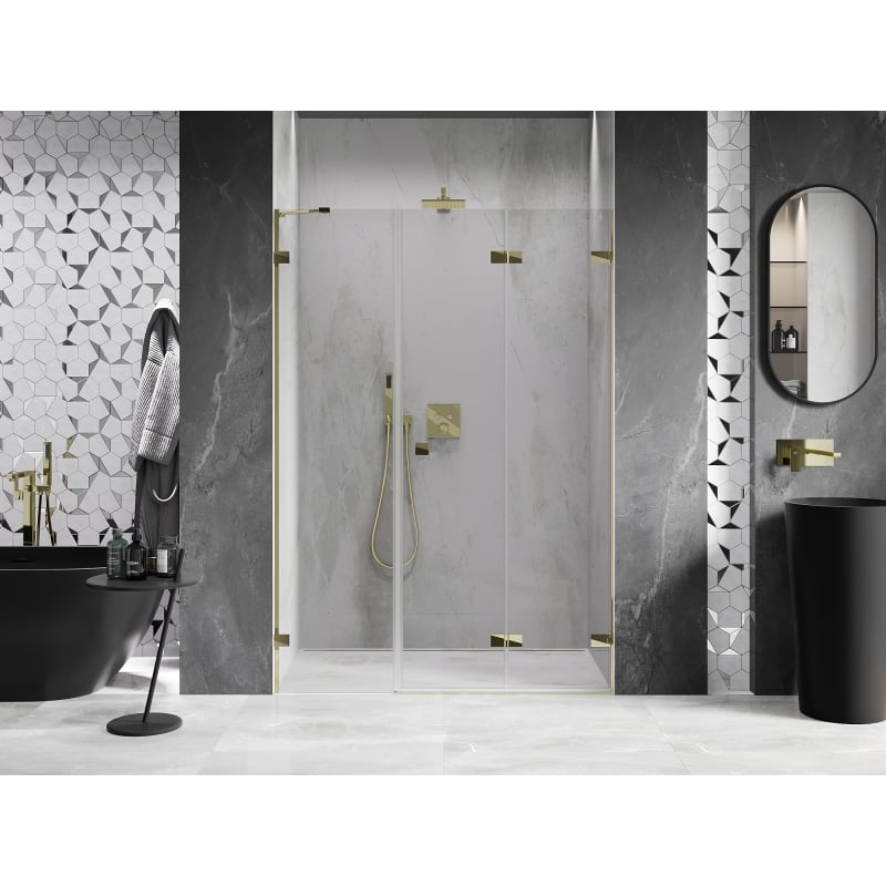 Mexen Lunar-F folding shower door right 140 cm, transparent, gold - 836S-140-050-50-00-P