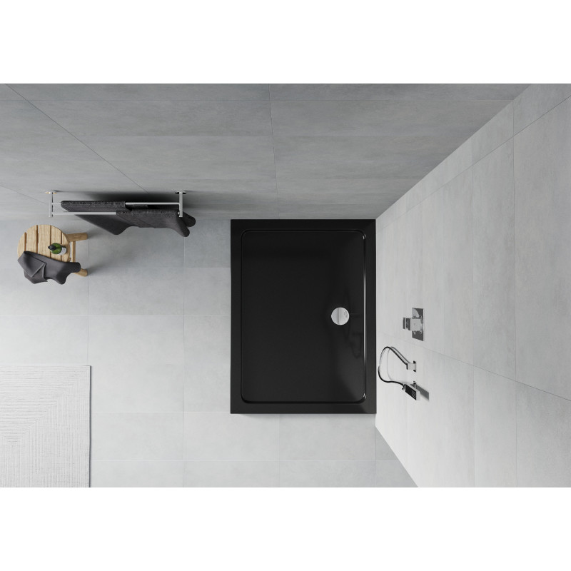 Mexen Flat slim rectangular shower tray 90 x 80 cm, black, chrome siphon - 40708090