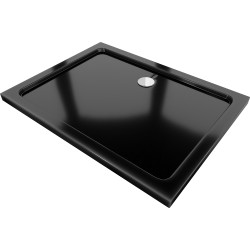 Mexen Flat slim rectangular shower tray 110 x 80 cm, Black, chrome siphon - 40708011
