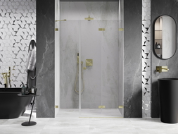 Mexen Lunar-F folding shower door right 135 cm, transparent, brushed gold - 836S-135-050-55-00-P