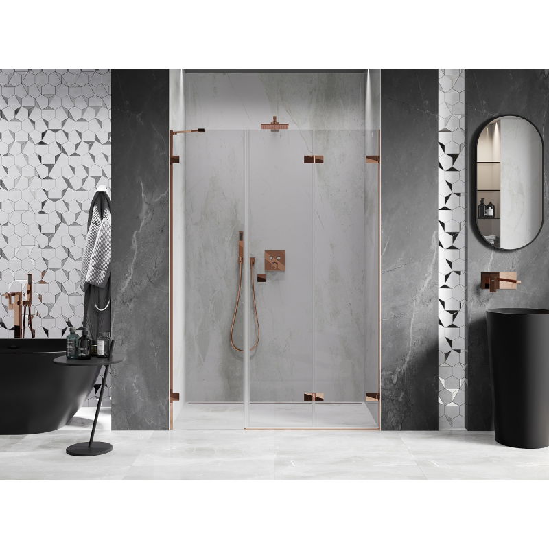 Mexen Lunar-F folding shower door right 130 cm, transparent, rose gold - 836S-130-050-60-00-P