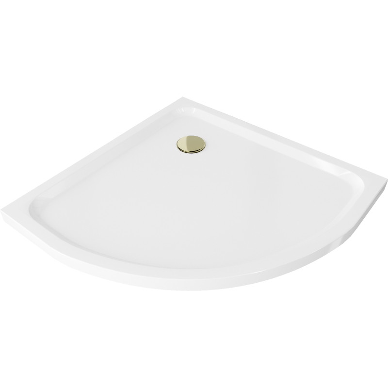 Mexen Flat semi-circular slim shower tray 100 x 100 cm, white, gold siphon - 41101010G
