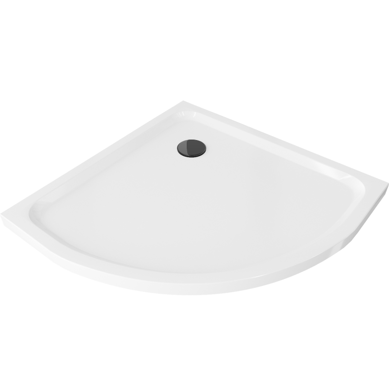 Mexen Flat semi-circular slim shower tray 100 x 100 cm, white, black siphon - 41101010B