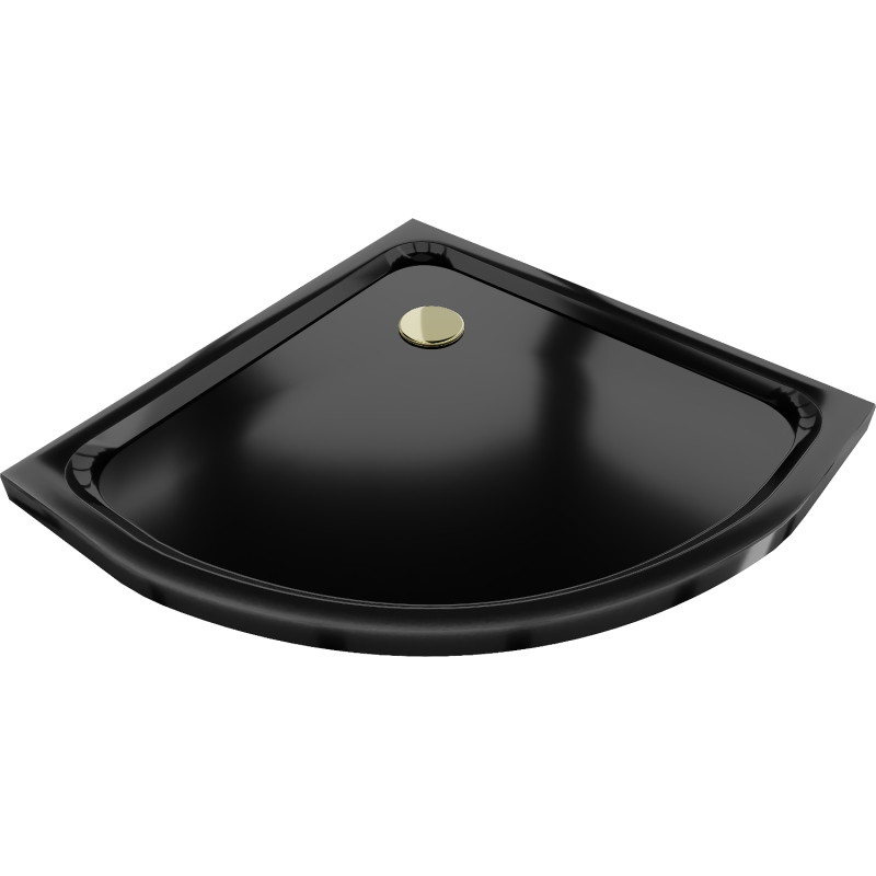Mexen Flat semi-circular slim shower tray 100 x 100 cm, black, gold siphon - 41701010G