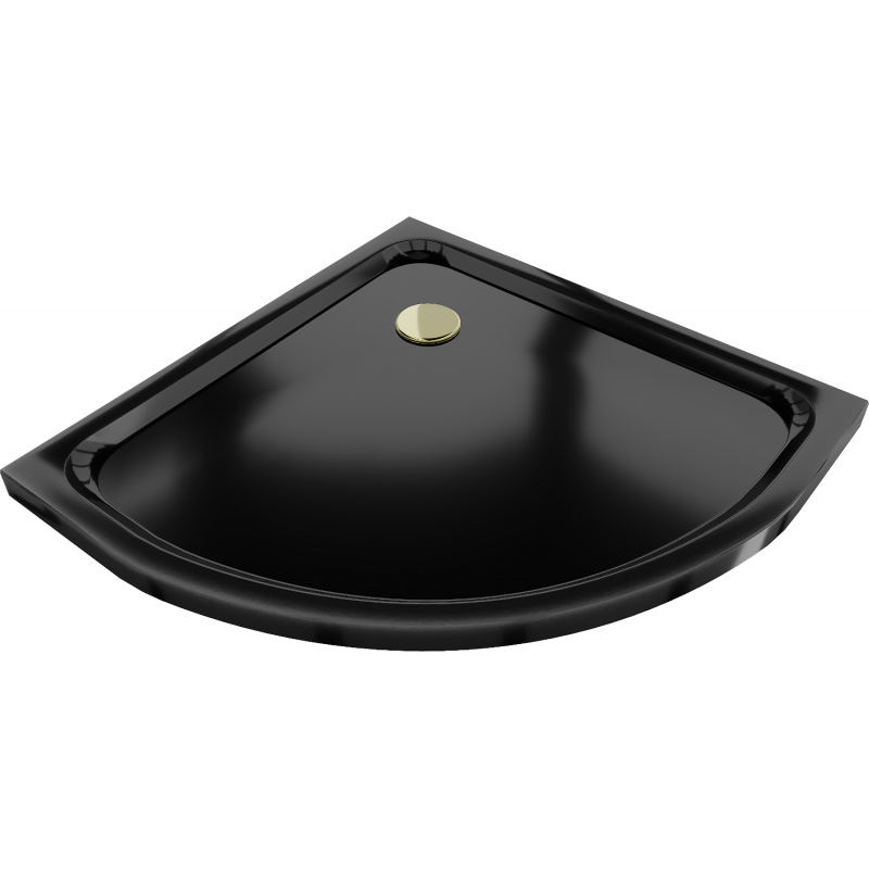 Mexen Flat slim semicircular shower tray 100 x 100 cm, black, gold siphon - 41701010G