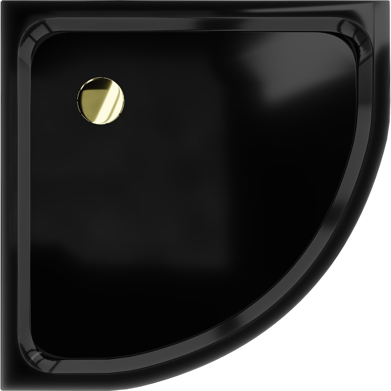 Mexen Flat semi-circular slim shower tray 100 x 100 cm, black, gold siphon - 41701010G