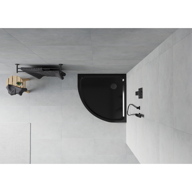 Mexen Flat slim semicircular shower tray 100 x 100 cm, black, black siphon - 41701010B