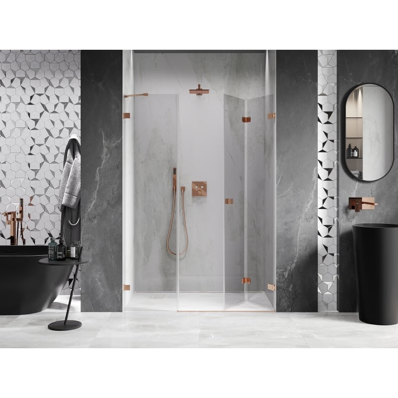 Mexen Lunar-F folding shower door right 140 cm, transparent, brushed copper - 836S-140-050-65-00-P