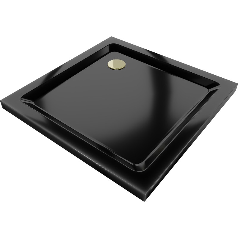 Mexen Flat Slim Square Shower Tray 70 x 70 cm, Black, Gold Trap - 40707070G