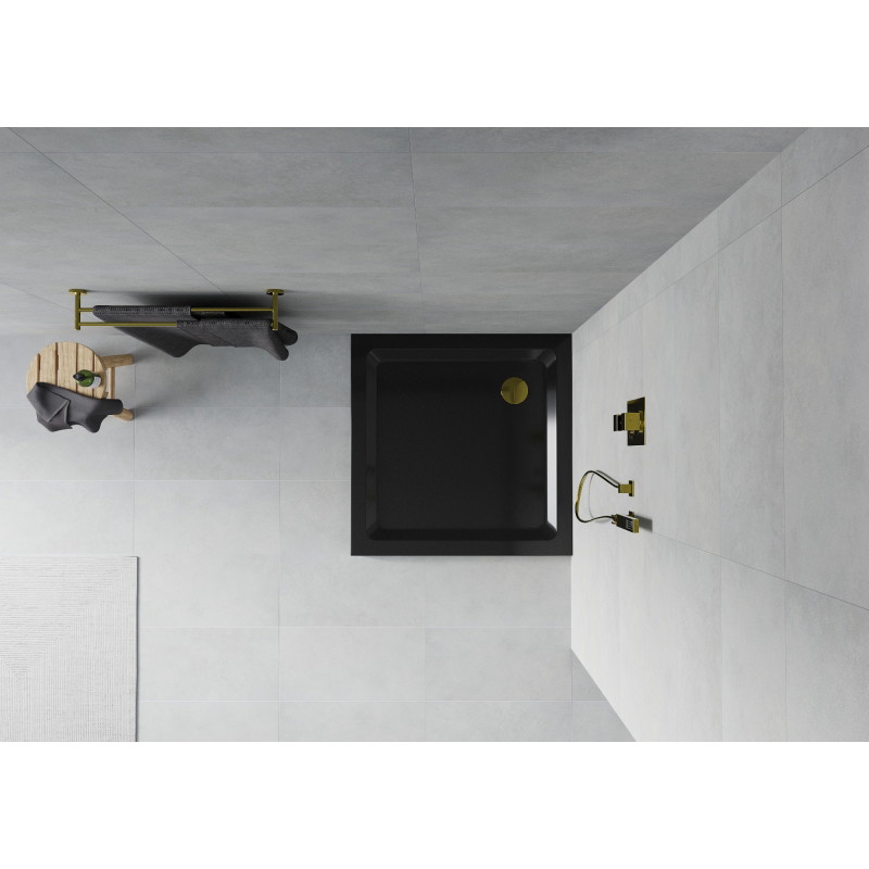 Mexen Flat Slim Square Shower Tray 70 x 70 cm, Black, Gold Trap - 40707070G