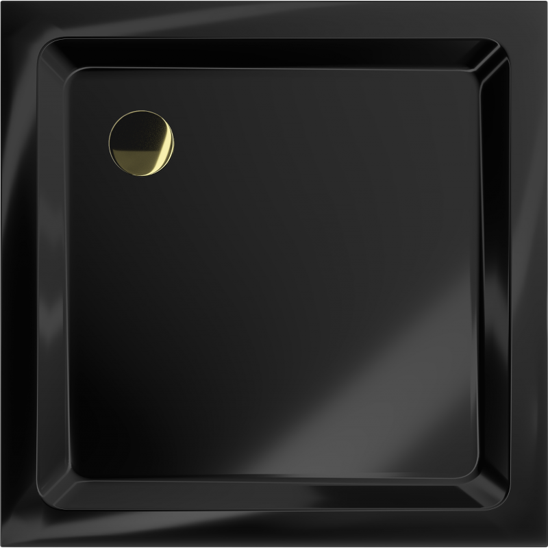 Mexen Flat slim square shower tray 70 x 70 cm, black, gold siphon - 40707070G