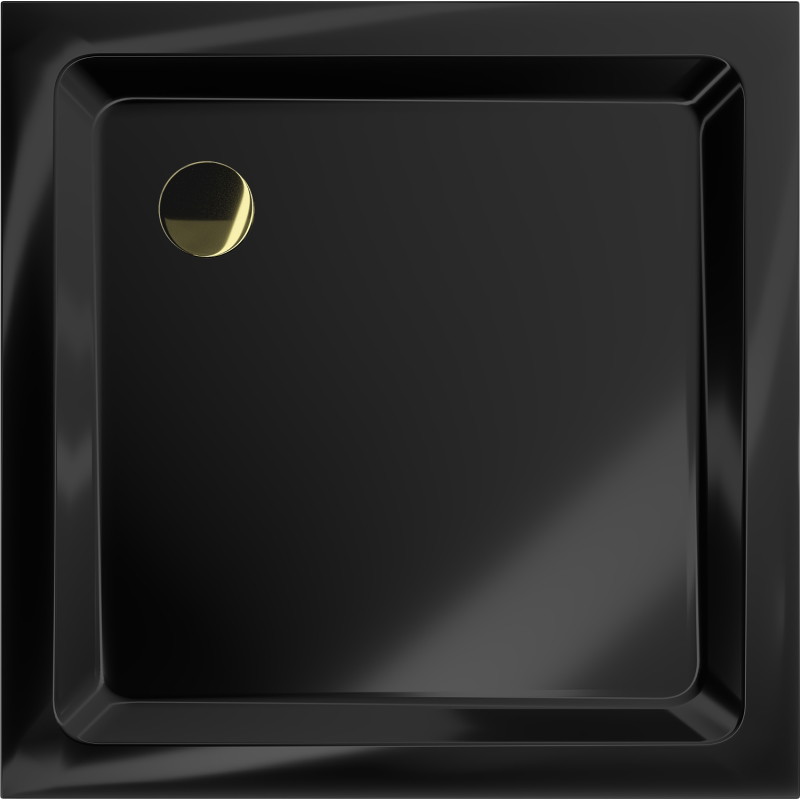 Mexen Flat Slim Square Shower Tray 70 x 70 cm, Black, Gold Trap - 40707070G