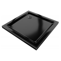 Mexen Flat slim square shower tray 70 x 70 cm, Black, Black siphon - 40707070B