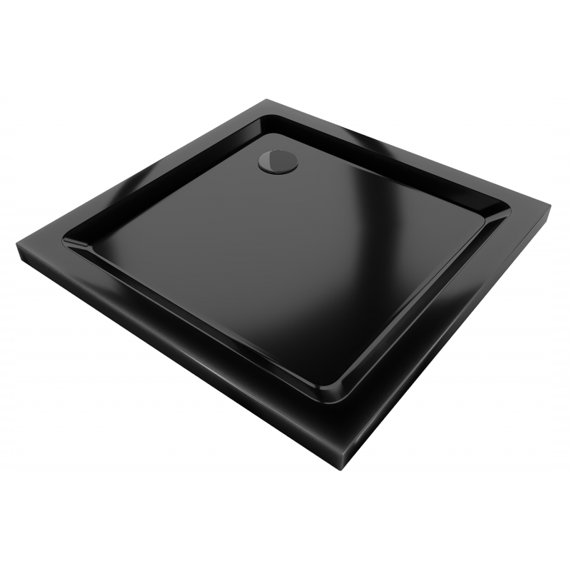 Mexen Flat slim square shower tray 70 x 70 cm, Black, Black siphon - 40707070B