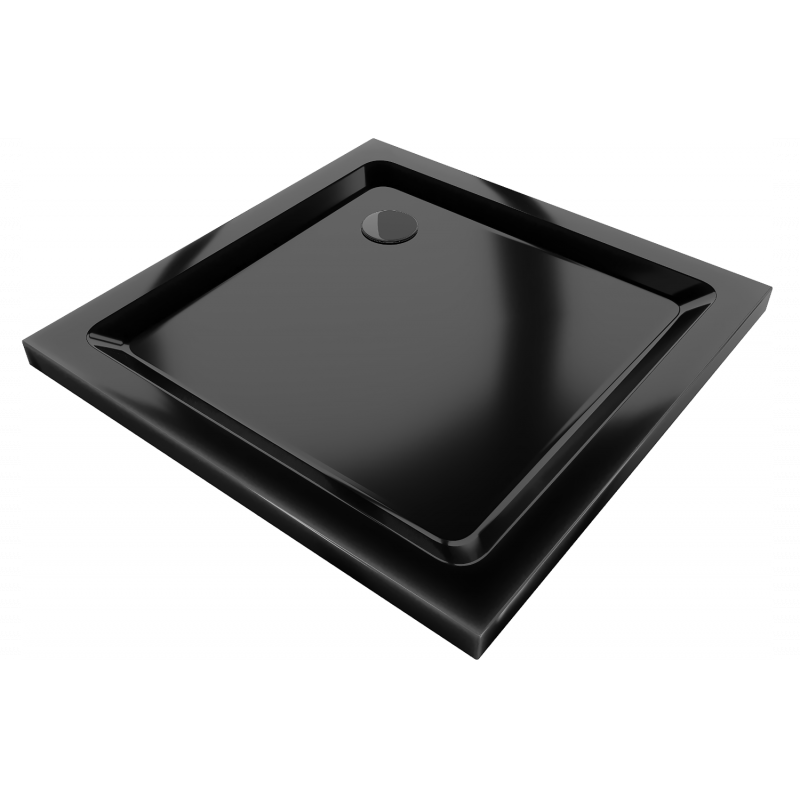 Mexen Flat square slim shower tray 70 x 70 cm, black, black siphon - 40707070B