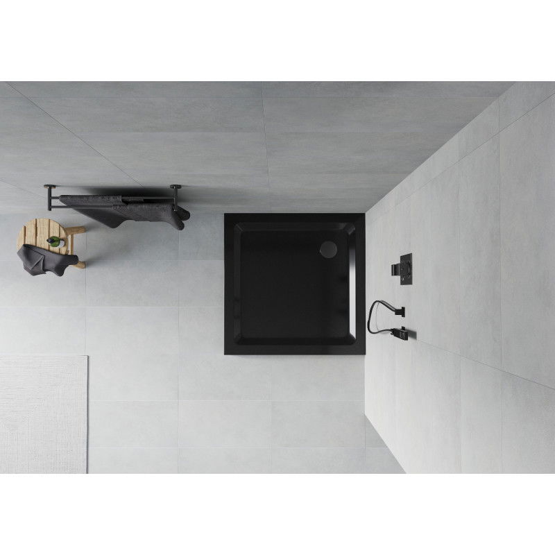 Mexen Flat square slim shower tray 70 x 70 cm, black, black siphon - 40707070B