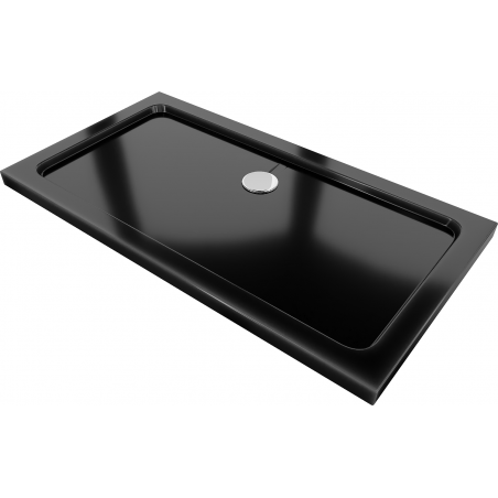 Mexen Flat slim rectangular shower tray 140 x 70 cm, Black, chrome siphon - 40707014