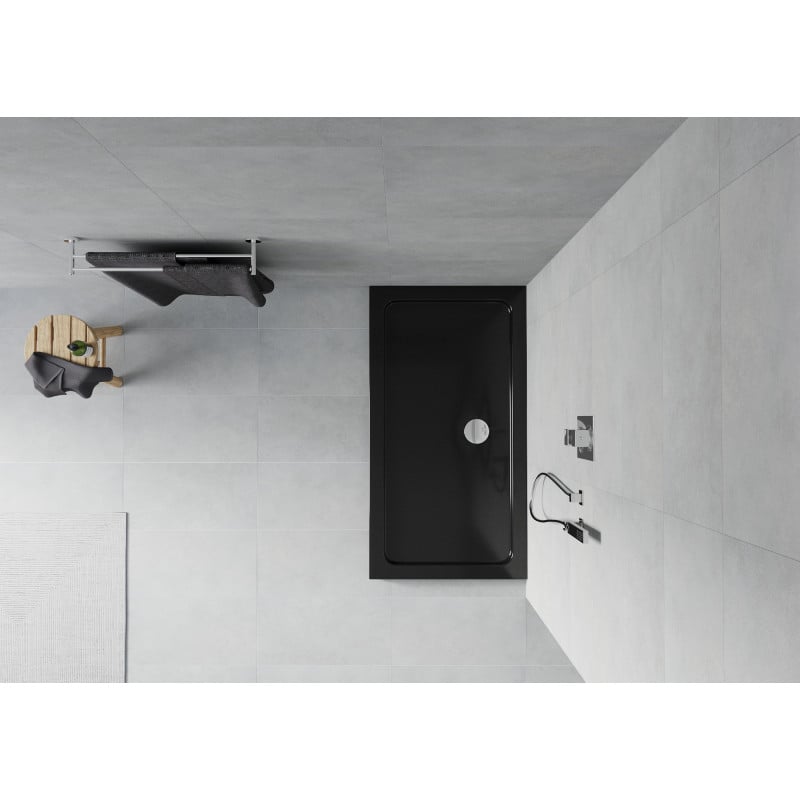 Mexen Flat rectangular slim shower tray 140 x 70 cm, black, chrome siphon - 40707014
