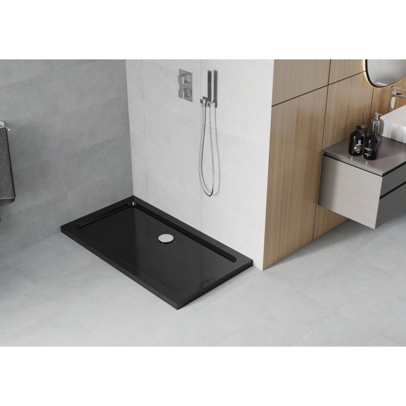 Mexen Flat rectangular slim shower tray 120 x 70 cm, black, chrome siphon - 40707012