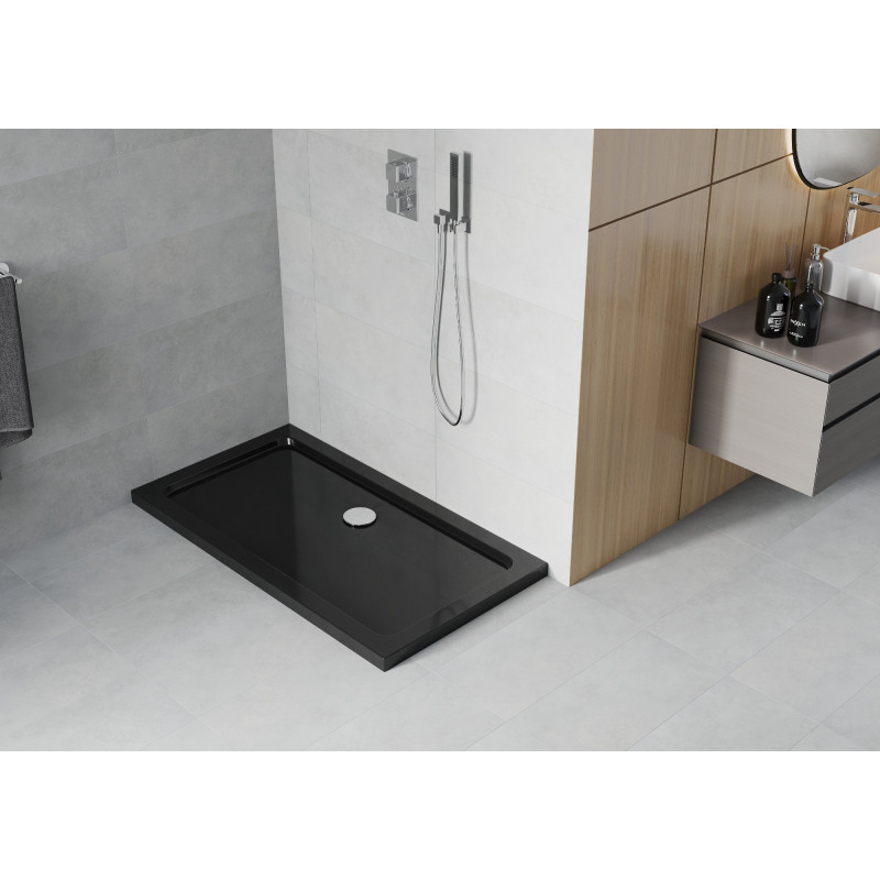 Mexen Flat rectangular slim shower tray 120 x 70 cm, black, chrome trap - 40707012
