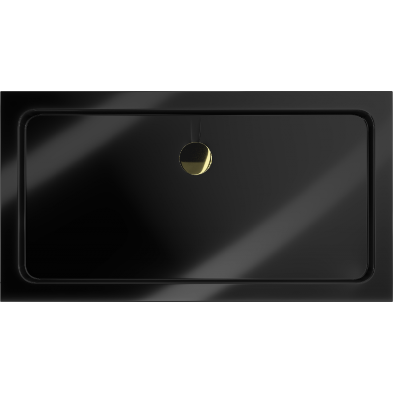 Mexen Flat rectangular shower tray slim 140 x 70 cm, black, siphon gold - 40707014G