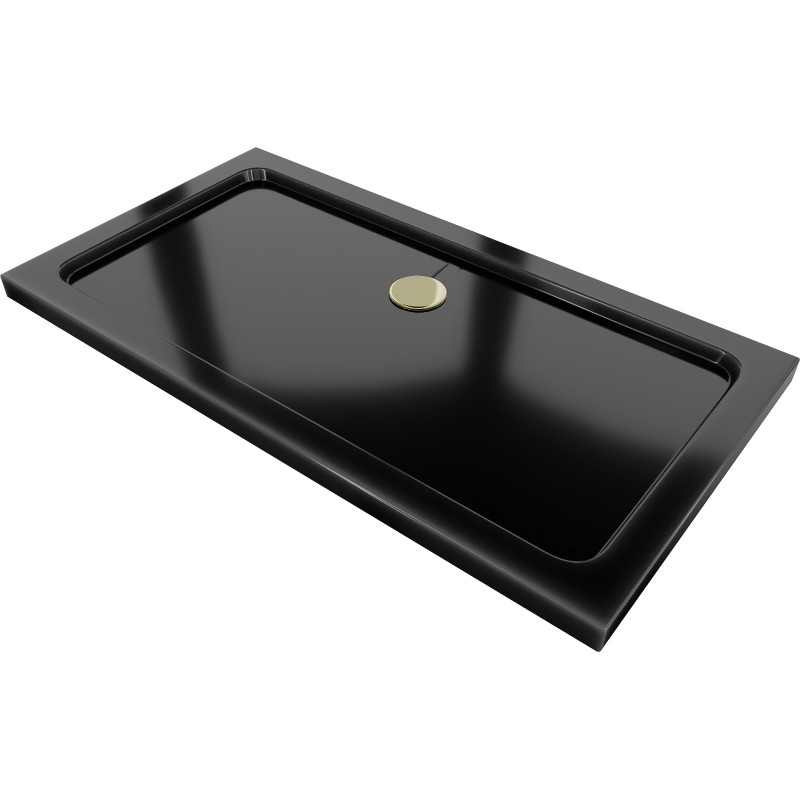 Mexen Flat rectangular slim shower tray 120 x 70 cm, black, golden siphon - 40707012G