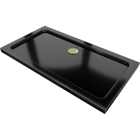 Mexen Flat rectangular slim shower tray 120 x 70 cm, black, gold siphon - 40707012G