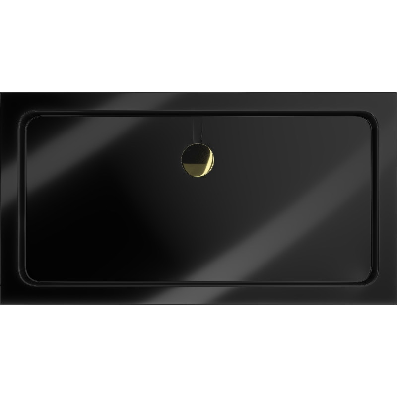 Mexen Flat rectangular slim shower tray 120 x 70 cm, black, golden siphon - 40707012G