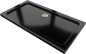 Mexen Flat rectangular slim shower tray 130 x 70 cm, black, gold siphon - 40707013G