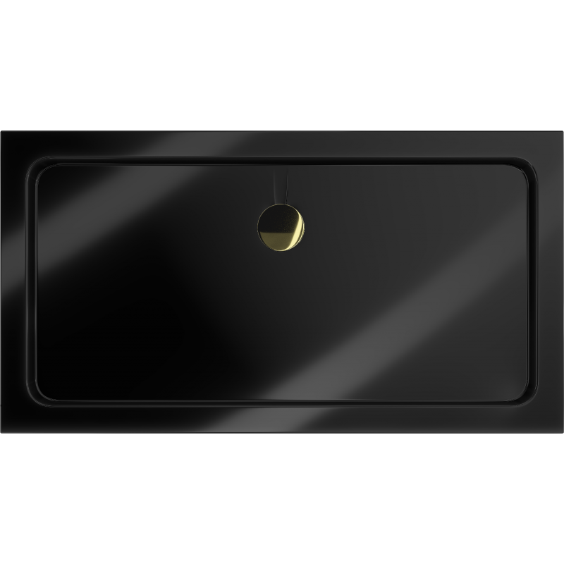 Mexen Flat rectangular slim shower tray 130 x 70 cm, black, gold siphon - 40707013G