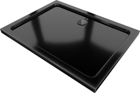 Mexen Flat slim rectangular shower tray 80 x 70 cm, Black, Black siphon - 40707080B