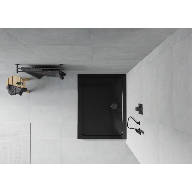 Mexen Flat rectangular slim shower tray 100 x 70 cm, black, black siphon - 40707010B