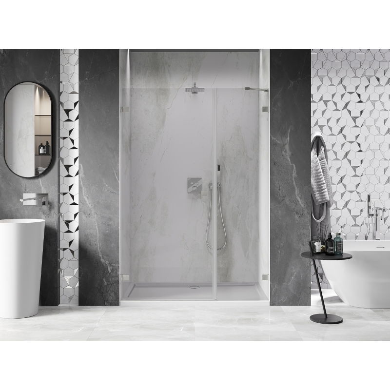 Mexen Lunar-B left swing shower door 145 cm, transparent, brushed nickel - 832S-145-050-97-00-L