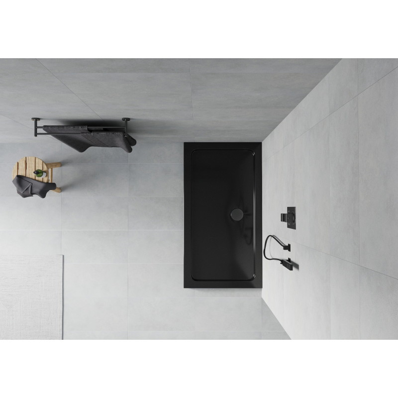 Mexen Flat rectangular shower tray slim 120 x 70 cm, black, black siphon - 40707012B